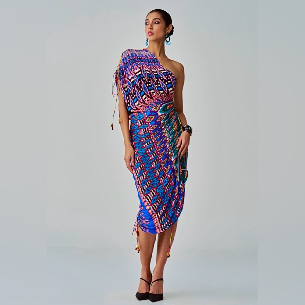 Colorful  Geometric Print Sari Dress